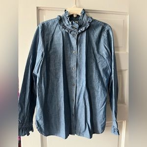 J. Crew chambray ruffled blouse size 10 BNWT!